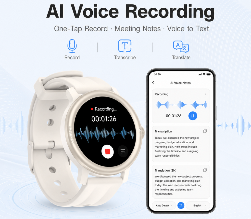 AI Voice Recorder Smartwatch – Smart Wearable with Voice Recording & Fitness Features