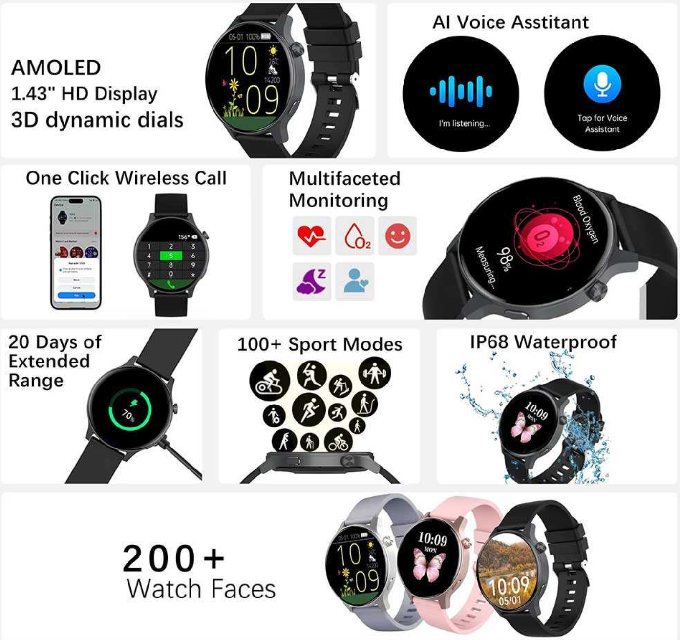 Waterproof Smartwatch – Heart Rate & Fitness Tracker with Smart Features